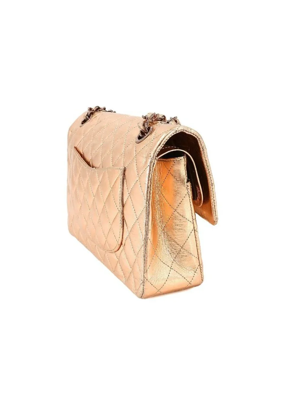 Chanel Quilted 25 Chain Shoulder Bag Leather Metallic Pink Gold Limited